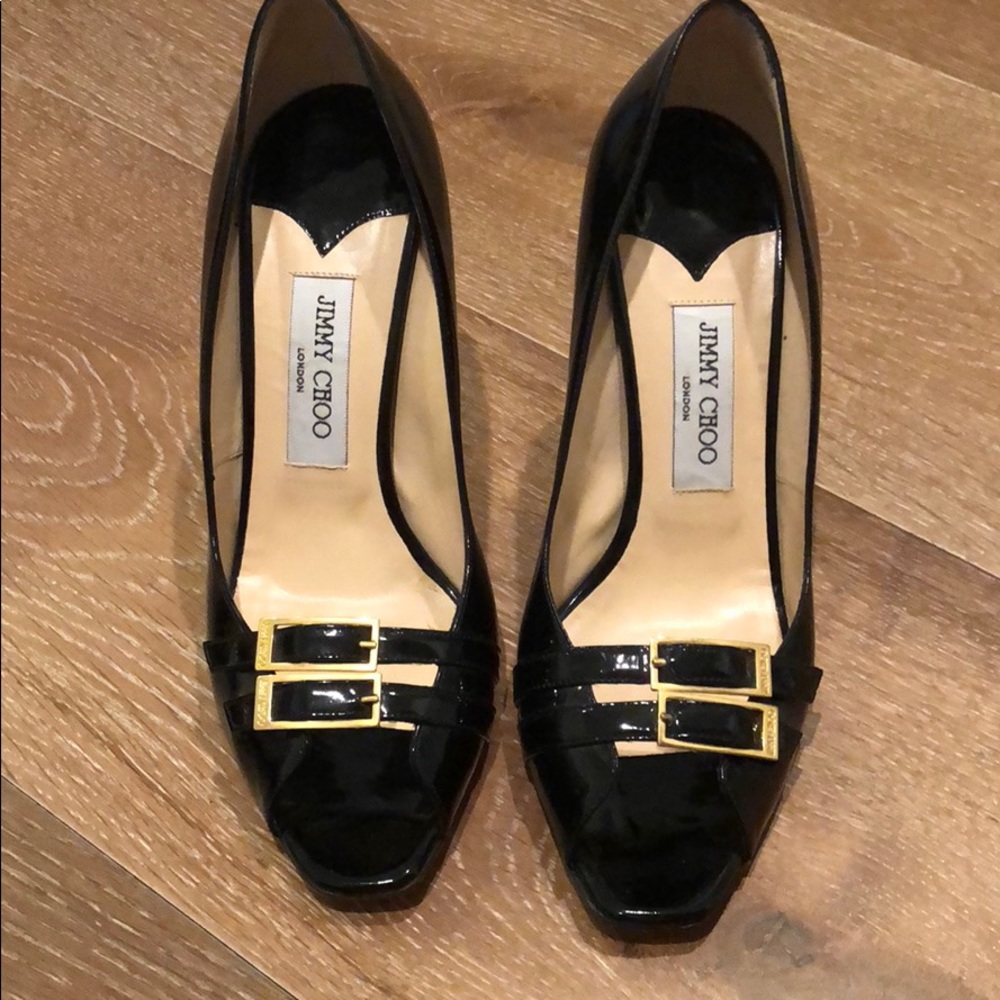 Jimmy Choo patent leather peep-toe pumps